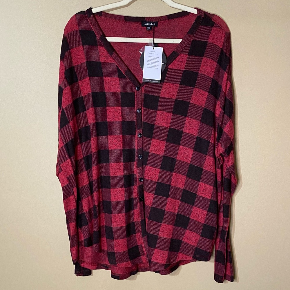 Mittoshop Plaid Button Down- Wine Size: M/L